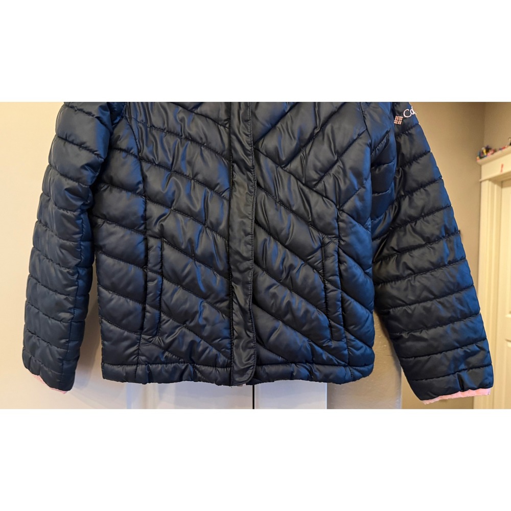 Girls Columbia‎ Black with Pink Trim XS (6/6X) Hooded Lightweight Puffer Jacket - Picture 4 of 12
